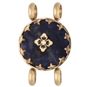 15 mm Round Spacer with Floral Design - Gold-Plated 304 Stainless Steel - Dyed Lapis Lazuli