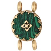 Malachite - 15 mm Round Spacer with Floral Design - Gold-Plated 304 Stainless Steel - Malachite Imitation 15 mm Round Spacer with Floral Design - Gold-Plated 304 Stainless Steel - Malachite Imitation