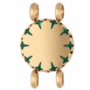 15 mm Round Spacer with Floral Design - Gold-Plated 304 Stainless Steel - Malachite Imitation