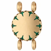 15 mm Round Spacer with Floral Design - Gold-Plated 304 Stainless Steel - Malachite Imitation