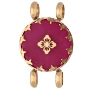 Pink Chalcedony - 15 mm Round Spacer with Floral Design - Gold-Plated 304 Stainless Steel - Tinted Pink Chalcedony 15 mm Round Spacer with Floral Design - Gold-Plated 304 Stainless Steel - Tinted Pink Chalcedony
