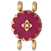 15 mm Round Spacer with Floral Design - Gold-Plated 304 Stainless Steel - Tinted Pink Chalcedony