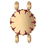 15 mm Round Spacer with Floral Design - Gold-Plated 304 Stainless Steel - Tinted Pink Chalcedony