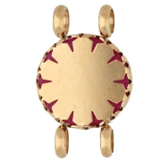 15 mm Round Spacer with Floral Design - Gold-Plated 304 Stainless Steel - Tinted Pink Chalcedony