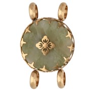 15 mm Round Spacer with Floral Design - Gold-Plated 304 Stainless Steel - Olive-Tinted Jade