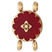 15 mm Round Spacer with Floral Design - Gold-Plated 304 Stainless Steel - Dyed Red Agate