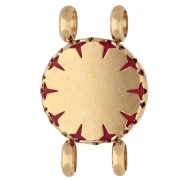 15 mm Round Spacer with Floral Design - Gold-Plated 304 Stainless Steel - Dyed Red Agate