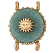 14 mm Round Spacer with Sun Design - Gold-Plated 304 Stainless Steel - Amazonite