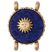 2.1mm - 14 mm Round Spacer with Sun Design - Gold-Plated 304 Stainless Steel - Dyed Lapis Lazuli 14 mm Round Spacer with Sun Design - Gold-Plated 304 Stainless Steel - Dyed Lapis Lazuli