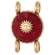 3.9mm - 14 mm Round Spacer with Sun Design - Gold-Plated 304 Stainless Steel - Dyed Red Agate 14 mm Round Spacer with Sun Design - Gold-Plated 304 Stainless Steel - Dyed Red Agate