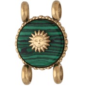 3.9mm - 14 mm Round Spacer with Sun Design - Gold-Plated 304 Stainless Steel - Malachite Imitation 14 mm Round Spacer with Sun Design - Gold-Plated 304 Stainless Steel - Malachite Imitation