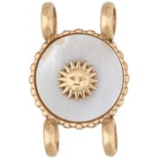 14 mm Round Spacer with Sun Motif - Gold-Plated 304 Stainless Steel - Mother-of-Pearl x1