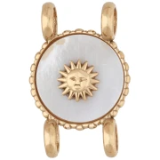 14 mm Round Spacer with Sun Motif - Gold-Plated 304 Stainless Steel - Mother-of-Pearl x1