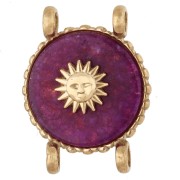 Agate - 14 mm Round Spacer with Sun Design, 304 Stainless Steel, Gold-Plated - Dyed Purple Agate 14 mm Round Spacer with Sun Design, 304 Stainless Steel, Gold-Plated - Dyed Purple Agate