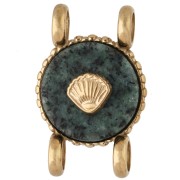 Jasper - 14 mm Round Spacer with Seashell Design, 304 Stainless Steel, Gold-Plated - African Turquoise 14 mm Round Spacer with Seashell Design, 304 Stainless Steel, Gold-Plated - African Turquoise
