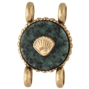 14 mm Round Spacer with Seashell Design, 304 Stainless Steel, Gold-Plated - African Turquoise