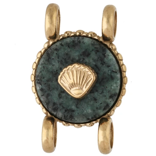14 mm Round Spacer with Seashell Design, 304 Stainless Steel, Gold-Plated - African Turquoise