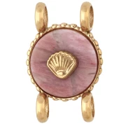 14 mm Round Spacer with Seashell Design - Gold-Plated 304 Stainless Steel - Rhodonite