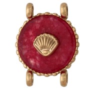 2.1mm - 14 mm Round Spacer with Seashell Design, 304 Stainless Steel, Gold-Plated - Dyed Red Agate 14 mm Round Spacer with Seashell Design, 304 Stainless Steel, Gold-Plated - Dyed Red Agate