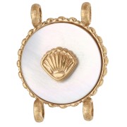 14 mm Round Spacer with Seashell Design - Gold-Plated 304 Stainless Steel - Mother-of-Pearl