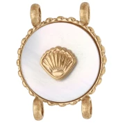 14 mm Round Spacer with Seashell Design - Gold-Plated 304 Stainless Steel - Mother-of-Pearl