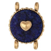 2.1mm - 14 mm Round Spacer with Heart Design - Gold-Plated 304 Stainless Steel - Dyed Lapis Lazuli 14 mm Round Spacer with Heart Design - Gold-Plated 304 Stainless Steel - Dyed Lapis Lazuli