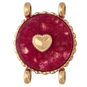2.1mm - 14 mm Round Spacer with Heart Design - Gold-Plated 304 Stainless Steel - Dyed Red Agate 14 mm Round Spacer with Heart Design - Gold-Plated 304 Stainless Steel - Dyed Red Agate