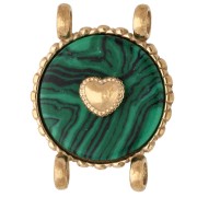 2.1mm - 14 mm Round Spacer with Heart Design - Gold-Plated 304 Stainless Steel - Malachite Imitation 14 mm Round Spacer with Heart Design - Gold-Plated 304 Stainless Steel - Malachite Imitation