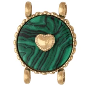 14 mm Round Spacer with Heart Design - Gold-Plated 304 Stainless Steel - Malachite Imitation