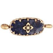 18x8 mm oval spacer with floral design - Gold-plated 304 stainless steel - Dyed lapis lazuli