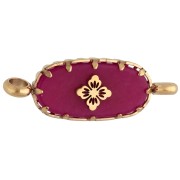 18x8 mm oval spacer with floral design - Gold-plated 304 stainless steel - Tinted pink jade