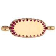 18x8 mm oval spacer with floral design - Gold-plated 304 stainless steel - Tinted pink jade