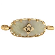 18x8 mm oval spacer with floral design - Gold-plated 304 stainless steel - Olive jade