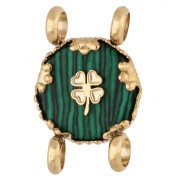 14 mm Round Spacer with Clover Design - Gold-Plated 304 Stainless Steel - Malachite Imitation