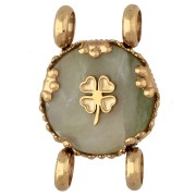14 mm Round Spacer with Clover Design - Gold-Plated 304 Stainless Steel - Olive Jade