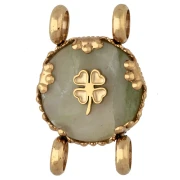 14 mm Round Spacer with Clover Design - Gold-Plated 304 Stainless Steel - Olive Jade