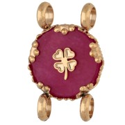 14 mm Round Spacer with Clover Design, 304 Stainless Steel, Gold-Plated - Tinted Pink Chalcedony