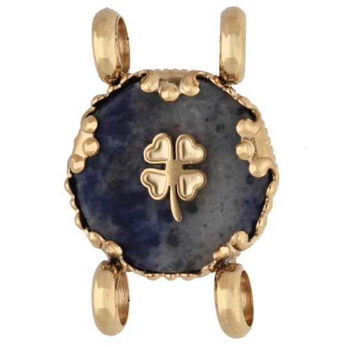 14 mm Round Spacer with Clover Design - Gold-Plated 304 Stainless Steel - Dyed Sodalite