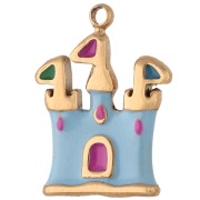 14x10 mm Castle Charm, Epoxy Resin - Gold-Plated 304 Stainless Steel - Blue - Pink