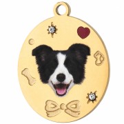Oval charm, 19x15 mm, with UV-printed Border Collie head design - Gold-plated 304 stainless steel