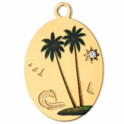 17x12 mm oval charm with UV-printed palm trees - Gold-plated 304 stainless steel
