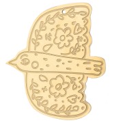 Bird Pendant 35x31 mm - Floral Pattern - Gold-Plated 304 Stainless Steel x1