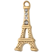 19x9 mm Eiffel Tower Charm with Rhinestones - Gold-Plated 304 Stainless Steel x1