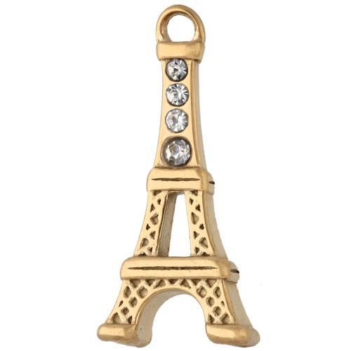 19x9 mm Eiffel Tower Charm with Rhinestones - Gold-Plated 304 Stainless Steel x1
