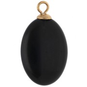 Oval Pendant, 22x13 mm, Orange CZ & Black Onyx Gemstone, Gold-Plated 304 Stainless Steel