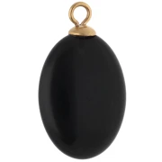 Oval Pendant, 22x13 mm, Orange CZ & Black Onyx Gemstone, Gold-Plated 304 Stainless Steel