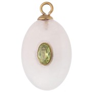 Rose quartz - Oval Pendant, 22x13 mm, Green CZ & Rose Quartz Gemstone, Gold-Plated 304 Stainless Steel Oval Pendant, 22x13 mm, Green CZ & Rose Quartz Gemstone, Gold-Plated 304 Stainless Steel