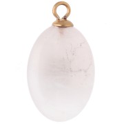 Oval Pendant, 22x13 mm, Green CZ & Rose Quartz Gemstone, Gold-Plated 304 Stainless Steel