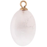 Oval Pendant, 22x13 mm, Green CZ & Rose Quartz Gemstone, Gold-Plated 304 Stainless Steel
