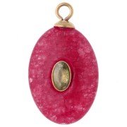 Oval Pendant, 22x13mm, Green CZ & Dyed Pink Garnet, Gold-Plated 304 Stainless Steel, Rose Gold Finish